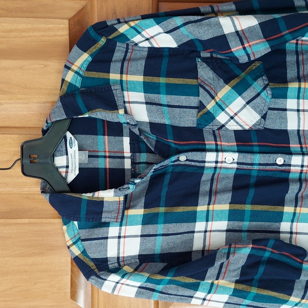 * Old Navy The Classic Shirt Button-Down Multicolor Plaid Size Large, Like New - Picture 2 of 8